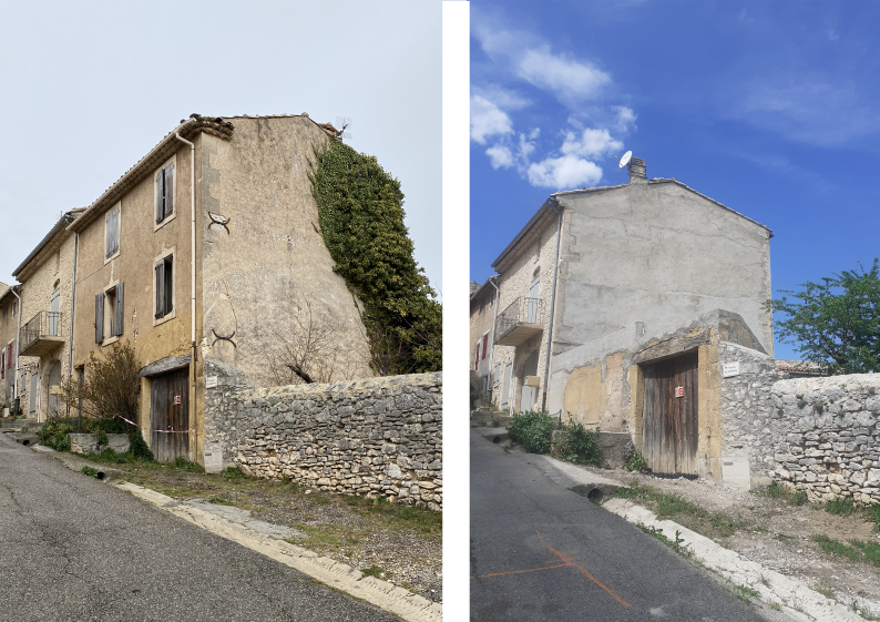Dé-construction d'une maison de village avant reconstruction à l